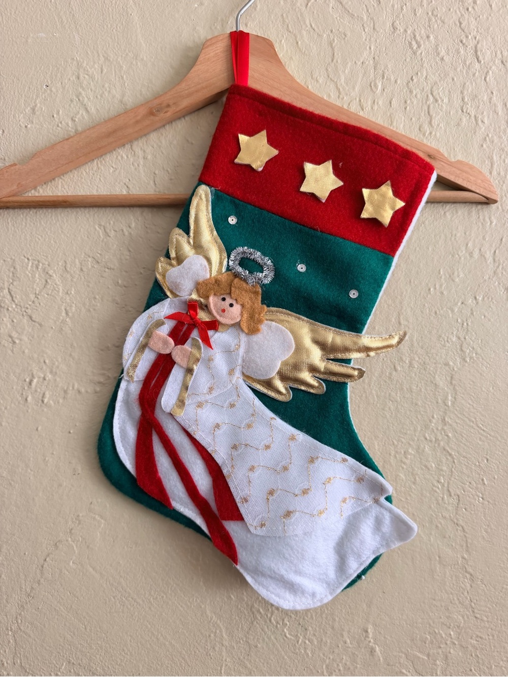 Festive Angel Christmas Stocking - Red, Green, White